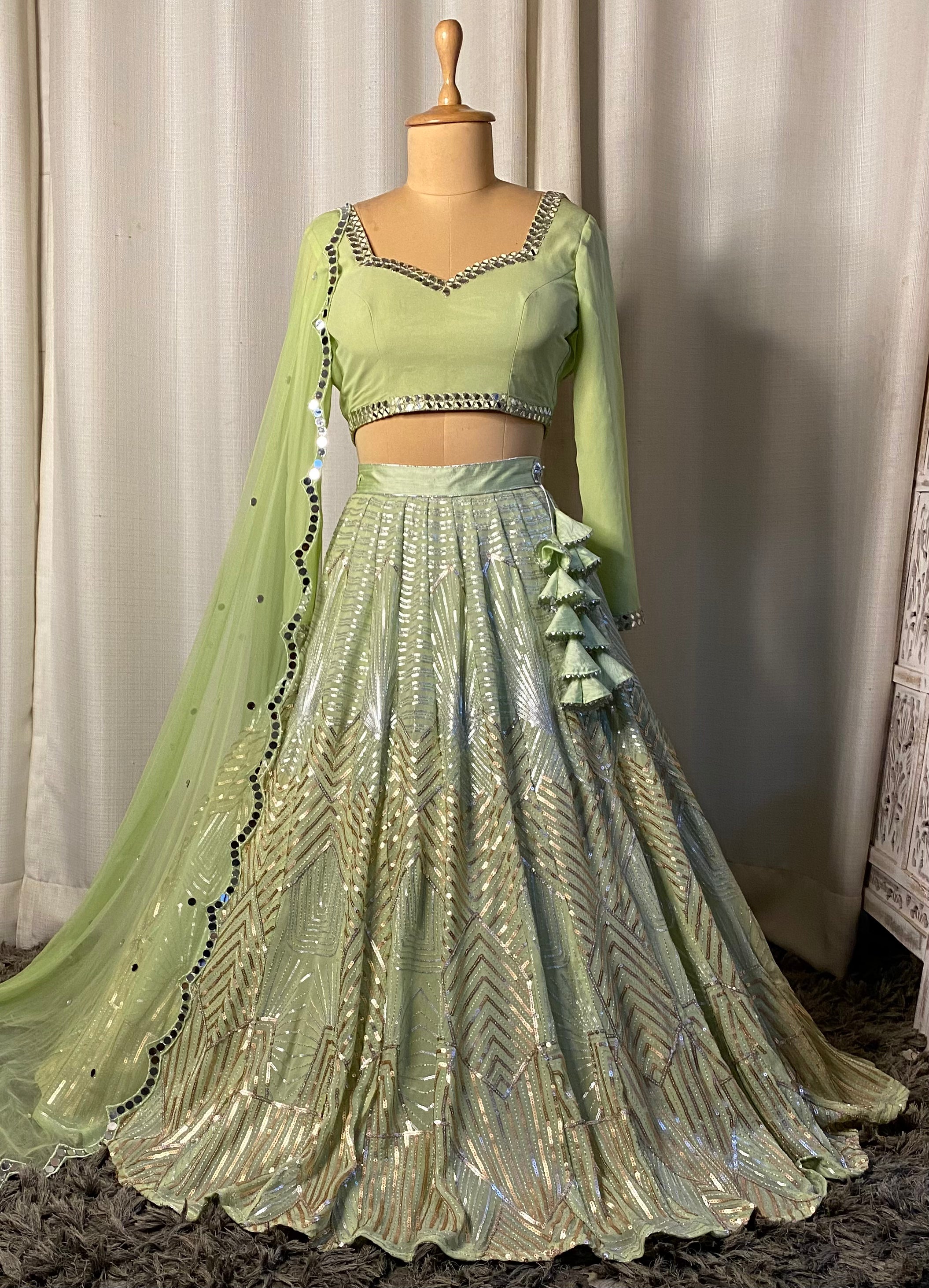 Pista green lehenga outlet choli